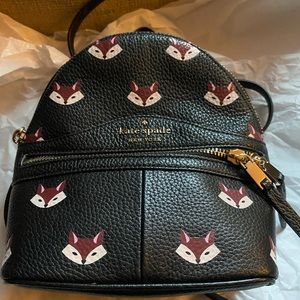 Kate Spade backpack mini, fox print black leather.
